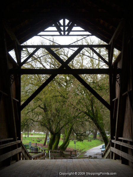Looking out of Felton Covered Bridge