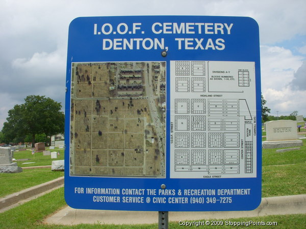 International Order of Odd Fellows Cemetery Map in Denton, Tx