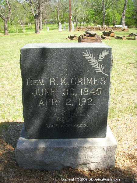 Reverend R.K. Grimes gravestone in Keller Texas