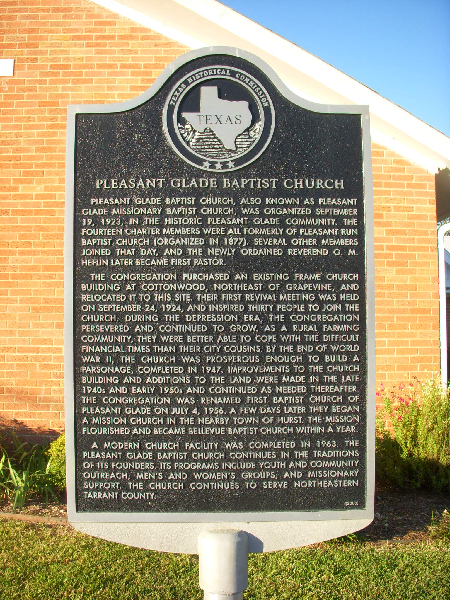 Pleasant Glade Baptist Church marker