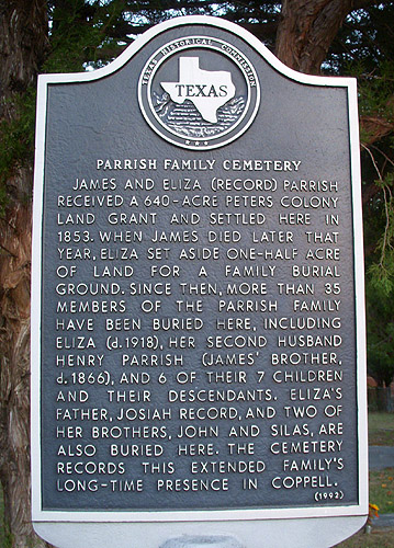 Parish Family Cemetery Historical Marker