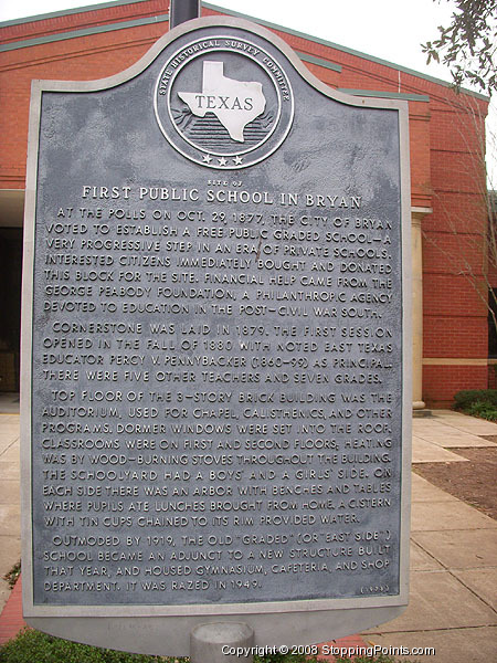 First Public School in Bryan Historical Marker