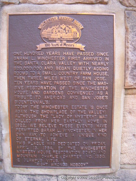 Winchester Mystery House Plaque