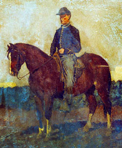 Cavalry Orderly, Rappahannock Station, VA - Civil War Soldier Painting by Edwin Forbes, 1864