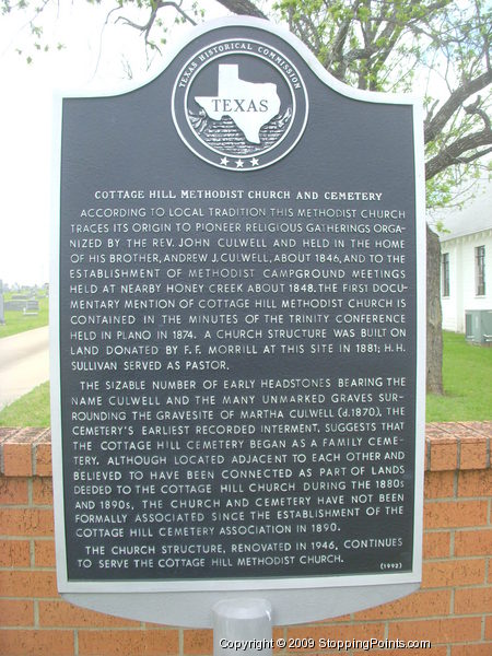 Cottage Hill Methodist Church and Cemetery Historical Marker