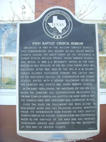 First Baptist Church Hebron Historical Marker
