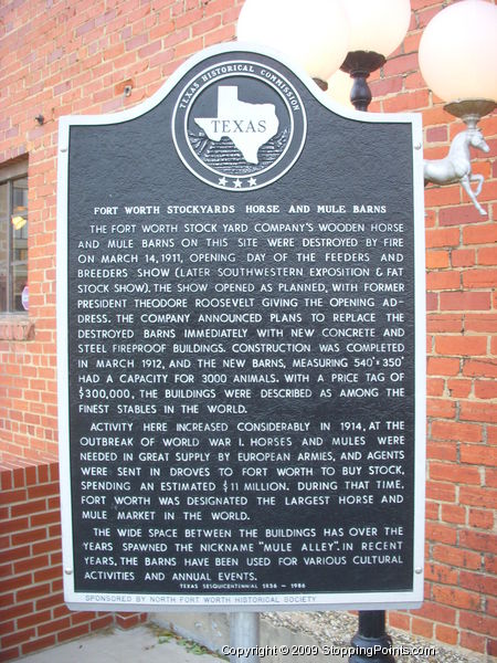 Fort Worth Stockyards Horse and Mule Barns Historical Marker