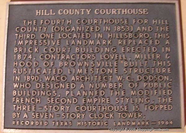 Hill County Courthouse Historical Marker