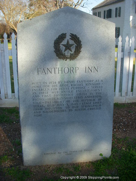 Historical Marker text for the Fanthorp Inn